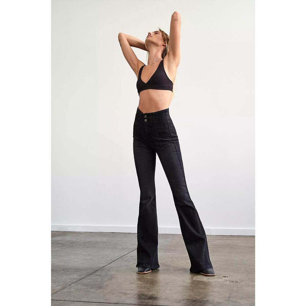 Free People We The Free Jayde Flare Jeans Black Onyx Denim Bell Bottom Size 25